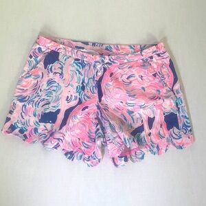 Lilly Pulitzer Magnolia Shorts Going Coastal Blue Pink Scalloped Hem size 6